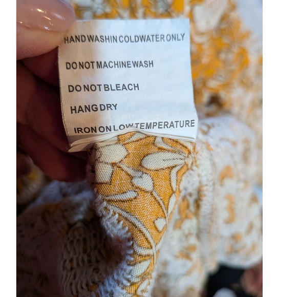Solitaire Yellow Floral‎ S Boho Cottagecore Sweet Lace Blouse Top 3/4 Sleeve Top - Picture 9 of 9